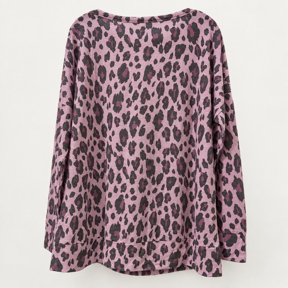 Dear Scarlett Weekender Top Womens L Mauve Leopard Print Tunic Pullover NWT - Picture 4 of 7
